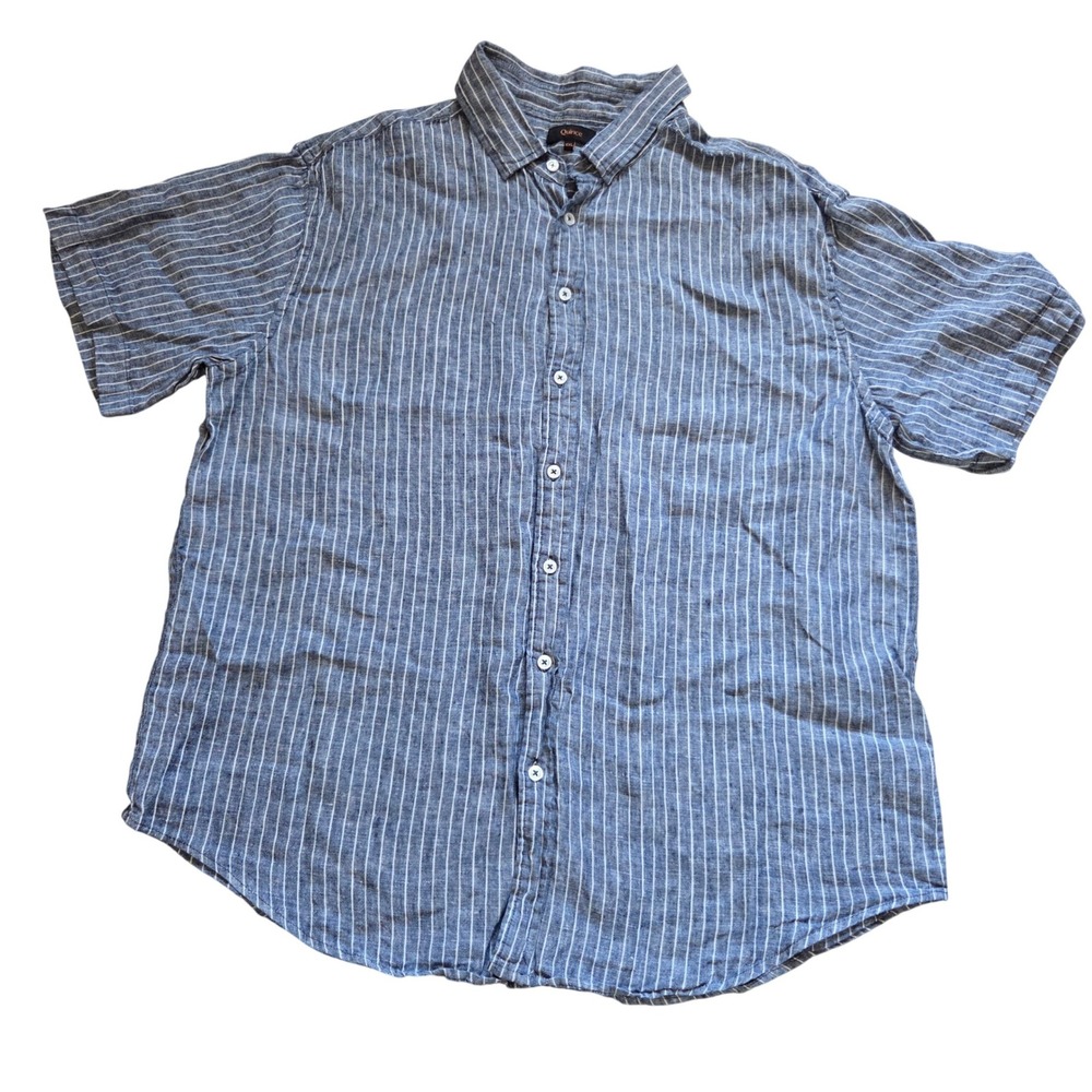 Quince Mens 100% European Linen Short Sleeve Shirt Size XXL Blue Pinstripe